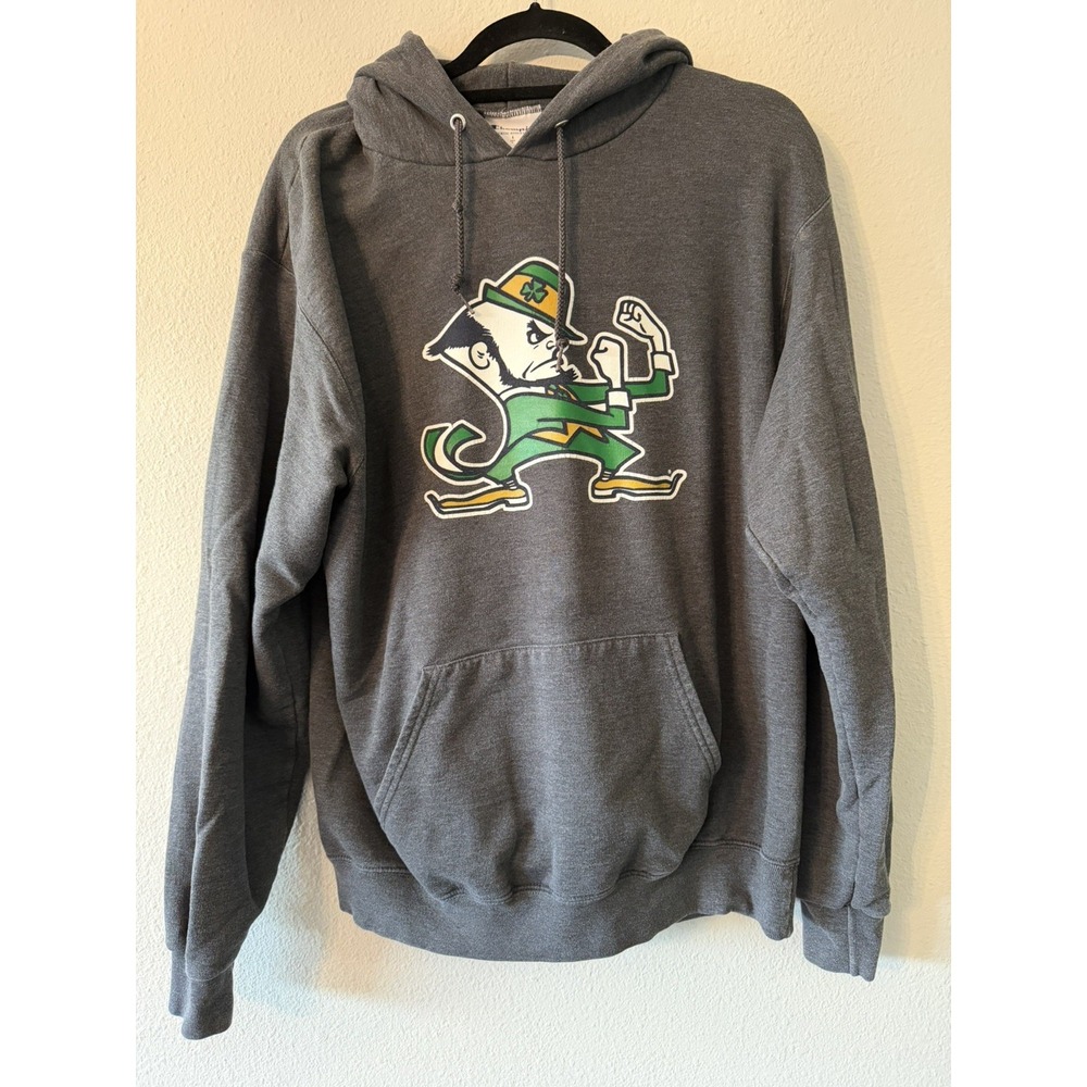 Men's Vintage Notre Dame Fighting Irish Champion Hoodie Gray Hooded Sweatshirt L